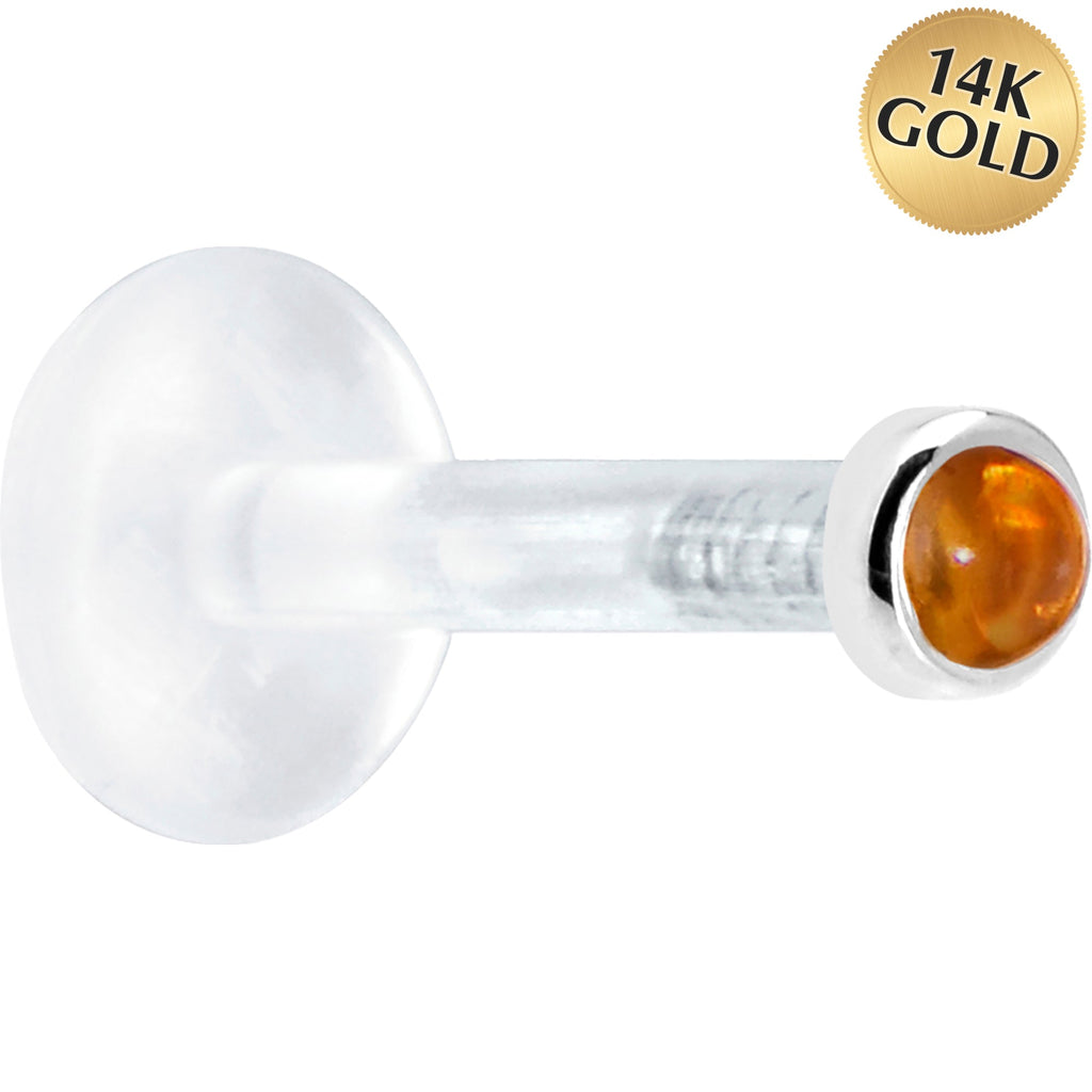 Solid 14K White Gold 2mm Genuine Citrine Bioplast Push in Monroe