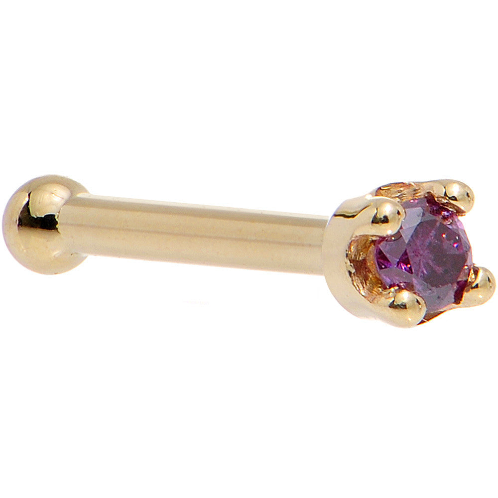 Solid 14K Yellow Gold 1.5mm Genuine Purple Diamond Nose Ring