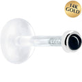 16G 1/4 Solid 14K White Gold 2mm Genuine Onyx Bioplast Tragus Earring Stud