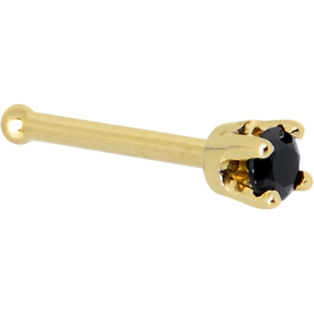 Solid 14K Yellow Gold 2mm Black Cubic Zirconia Nose Ring