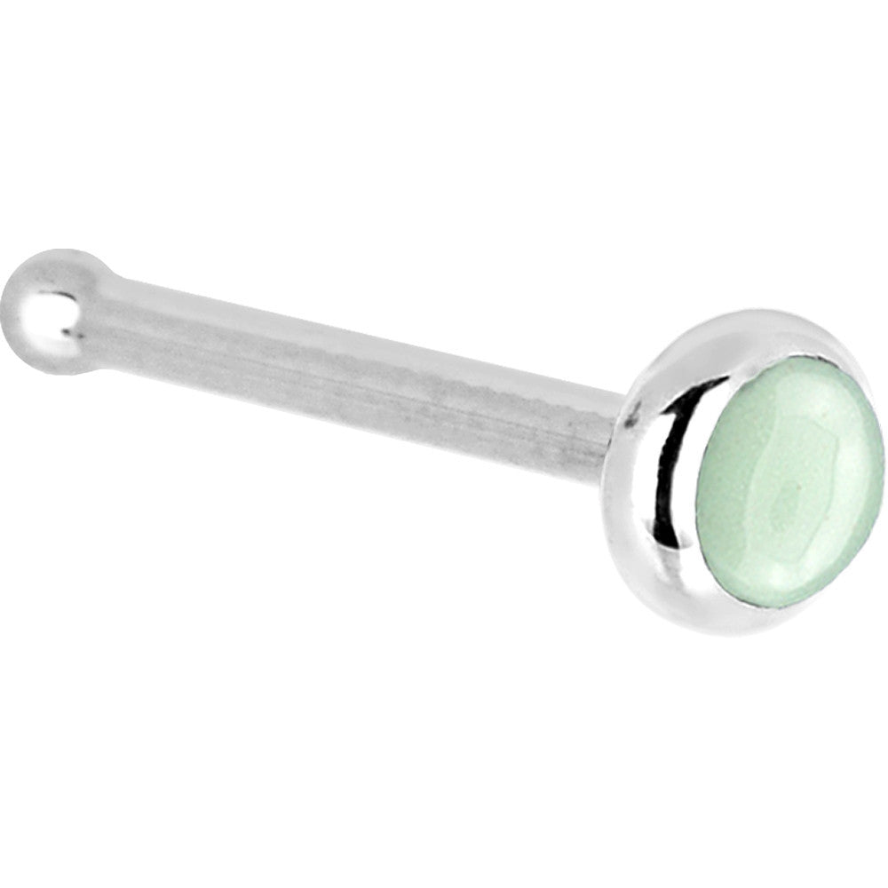 Solid 14K White Gold 2mm Aventurine Quartz Nose Ring