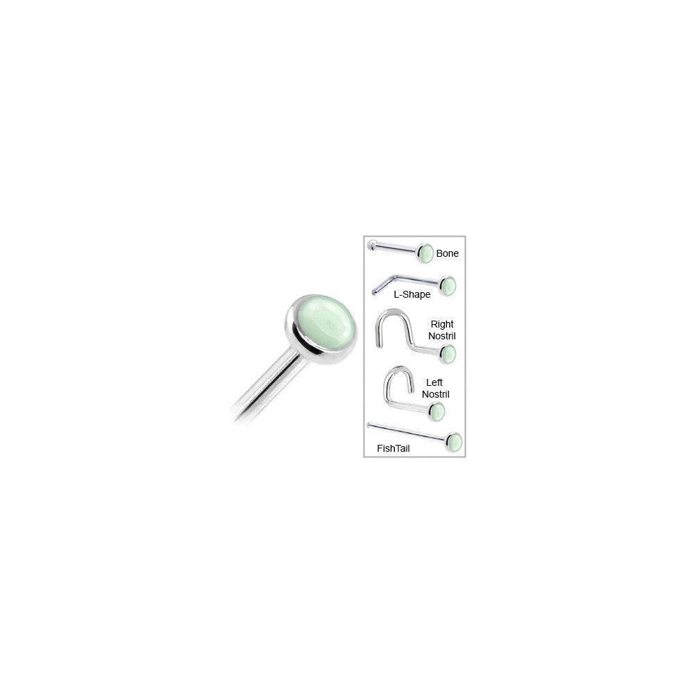Solid 14K White Gold 2mm Aventurine Quartz Nose Ring