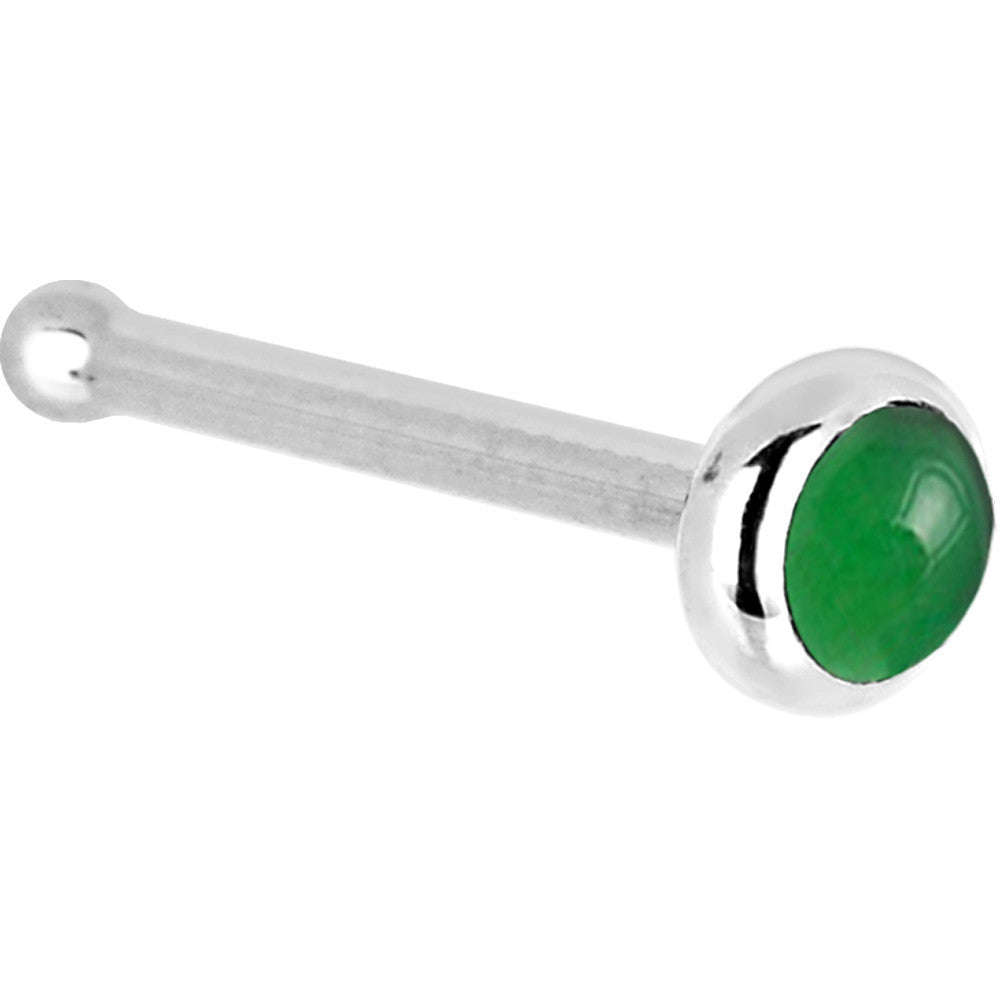 Solid 14K White Gold 2mm Jade Nose Ring