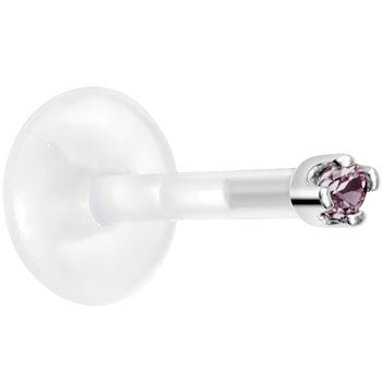 Solid 14K White Gold June 1.5mm CZ Bioplast Push in Labret Monroe