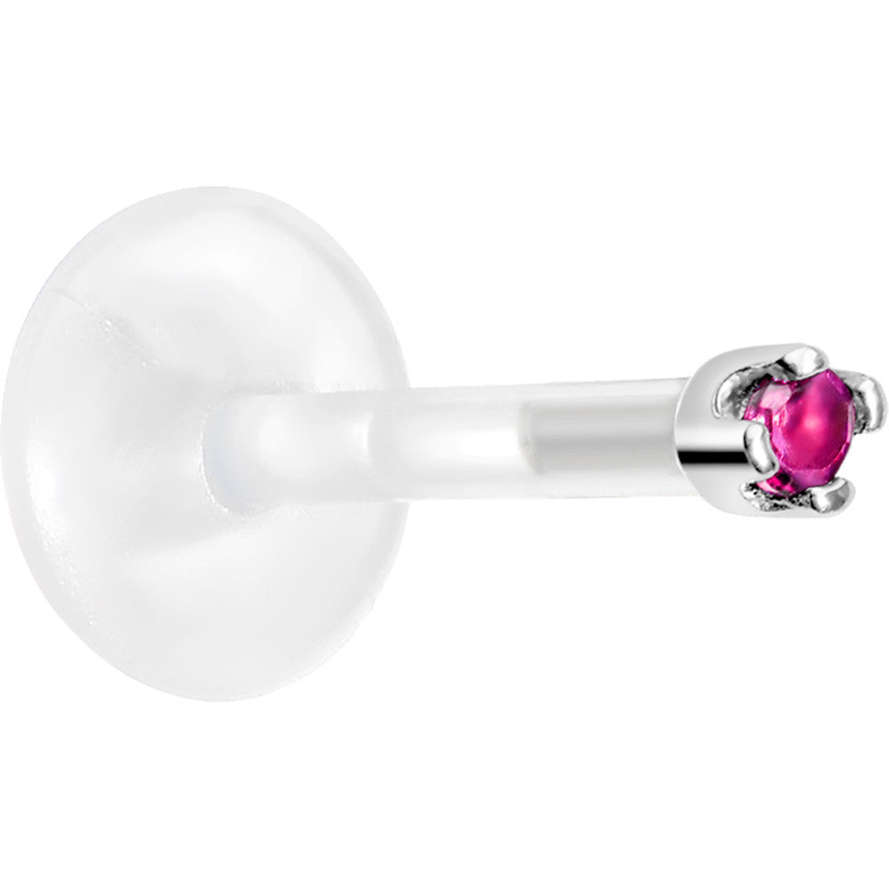 Solid 14K White Gold July 1.5mm CZ Bioplast Push in Labret Monroe