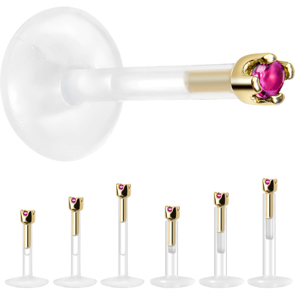 Solid 14K Yellow Gold July 1.5mm CZ Bioplast Push in Labret Monroe
