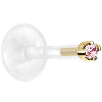 Solid 14K Yellow Gold October 1.5mm CZ Bioplast Push in Labret Monroe