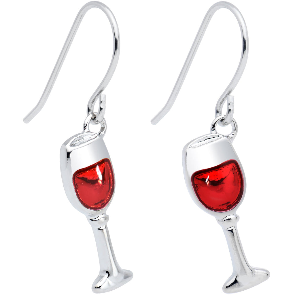 Stainless Steel Red Wine Glass Earrings