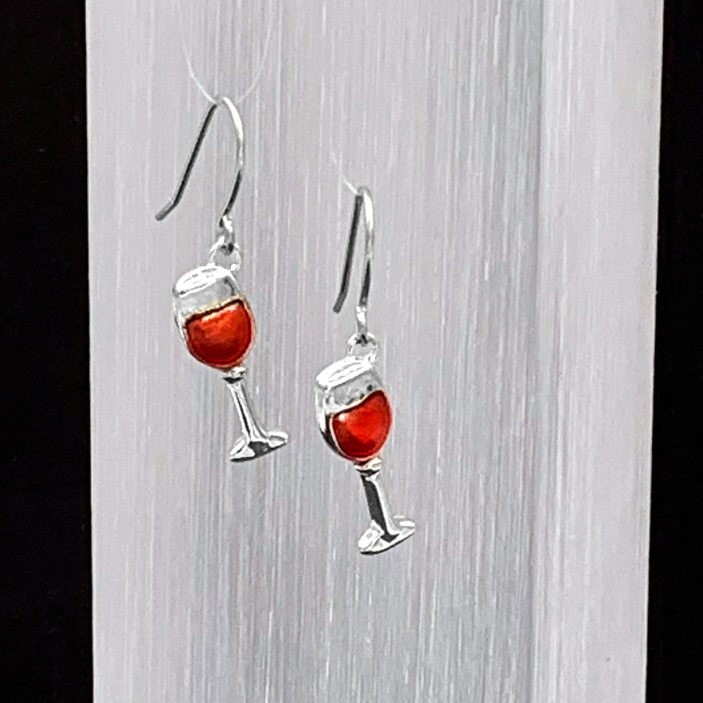 Stainless Steel Red Wine Glass Earrings