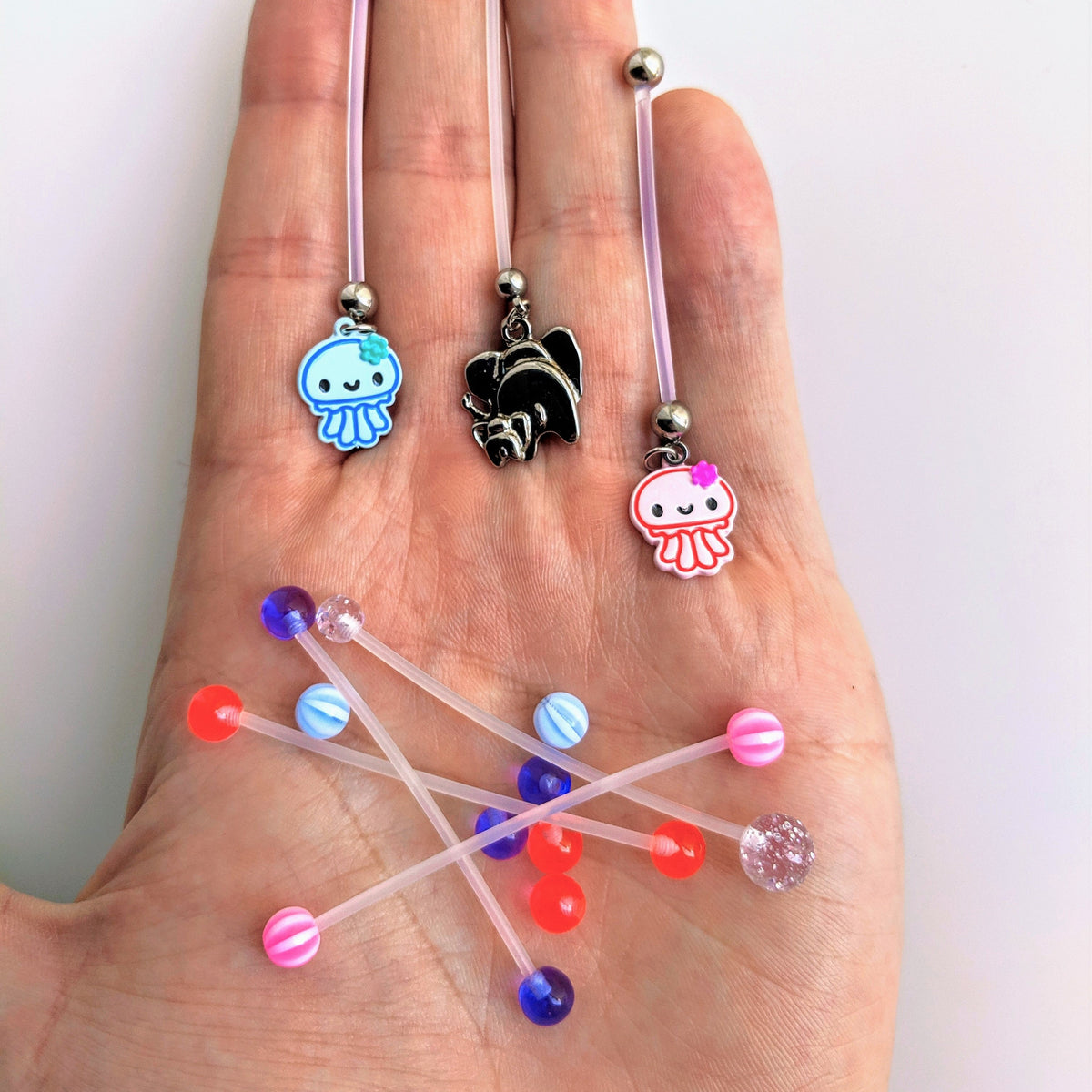 Pink Blue White Acrylic Beach Ball PTFE Pregnancy Belly Ring