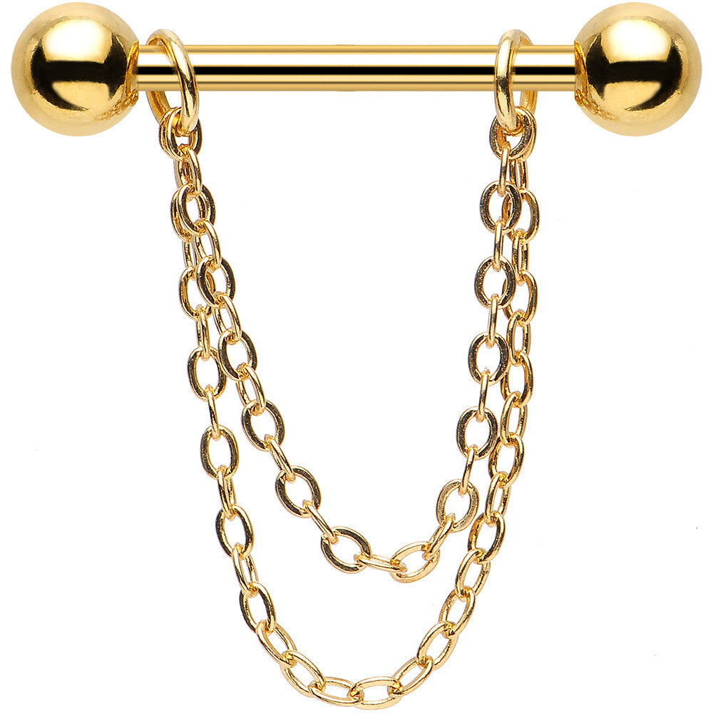 Handcrafted Electro Titanium Gold Plated Chain Dangle Nipple Ring Set