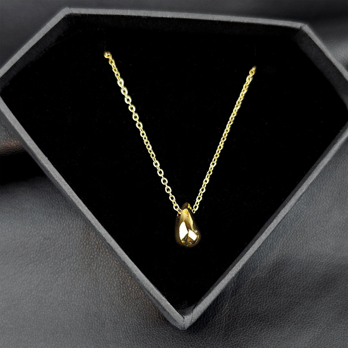 Stainless Steel Gold Tone PVD Chain Dainty Teardrop Pendant Necklace