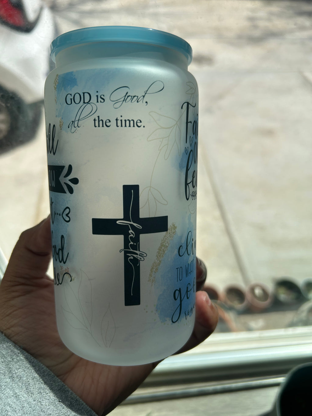 Be still and Know 16oz Frosted glass cup