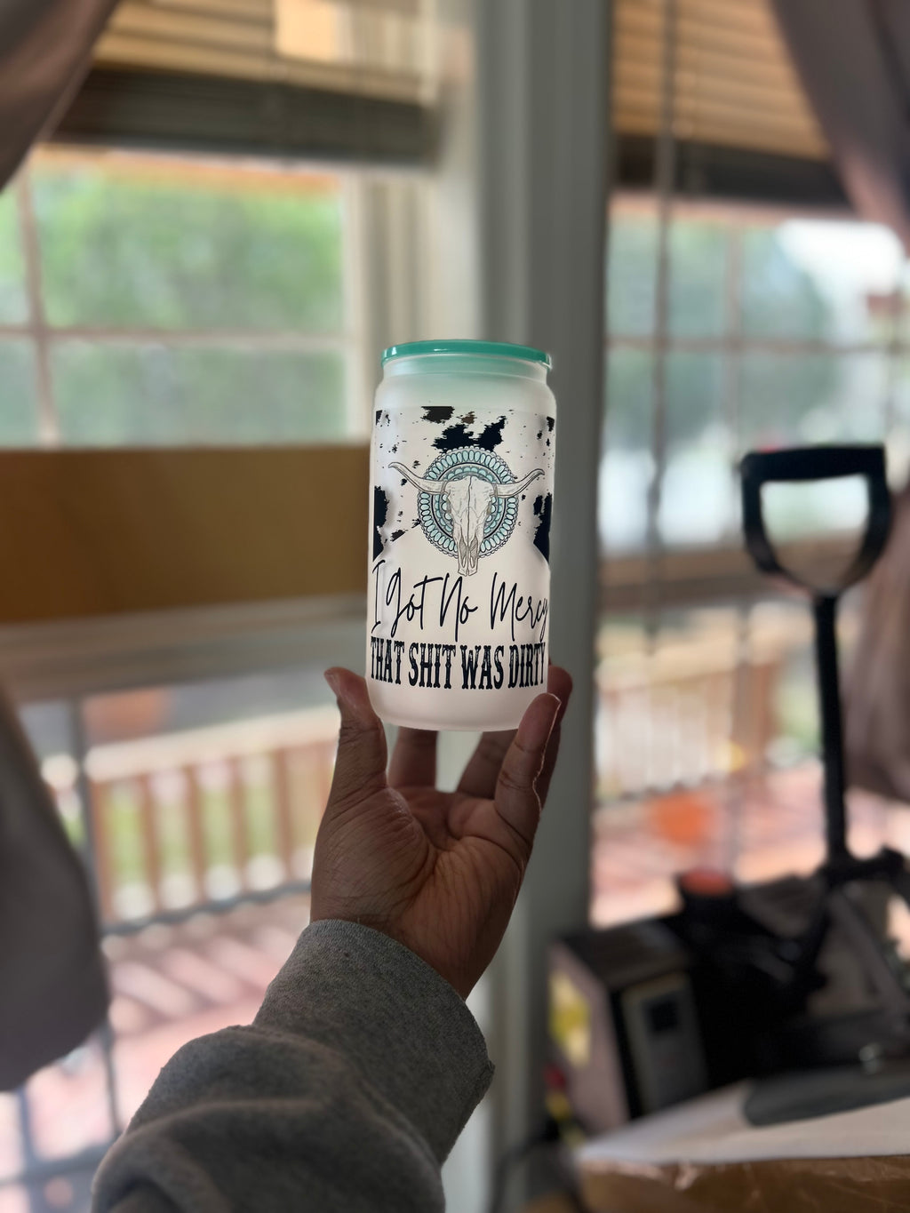 I got no Mercy 16oz frosted glass cup