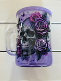 Skulls and Roses 16oz purple gradient glass cup