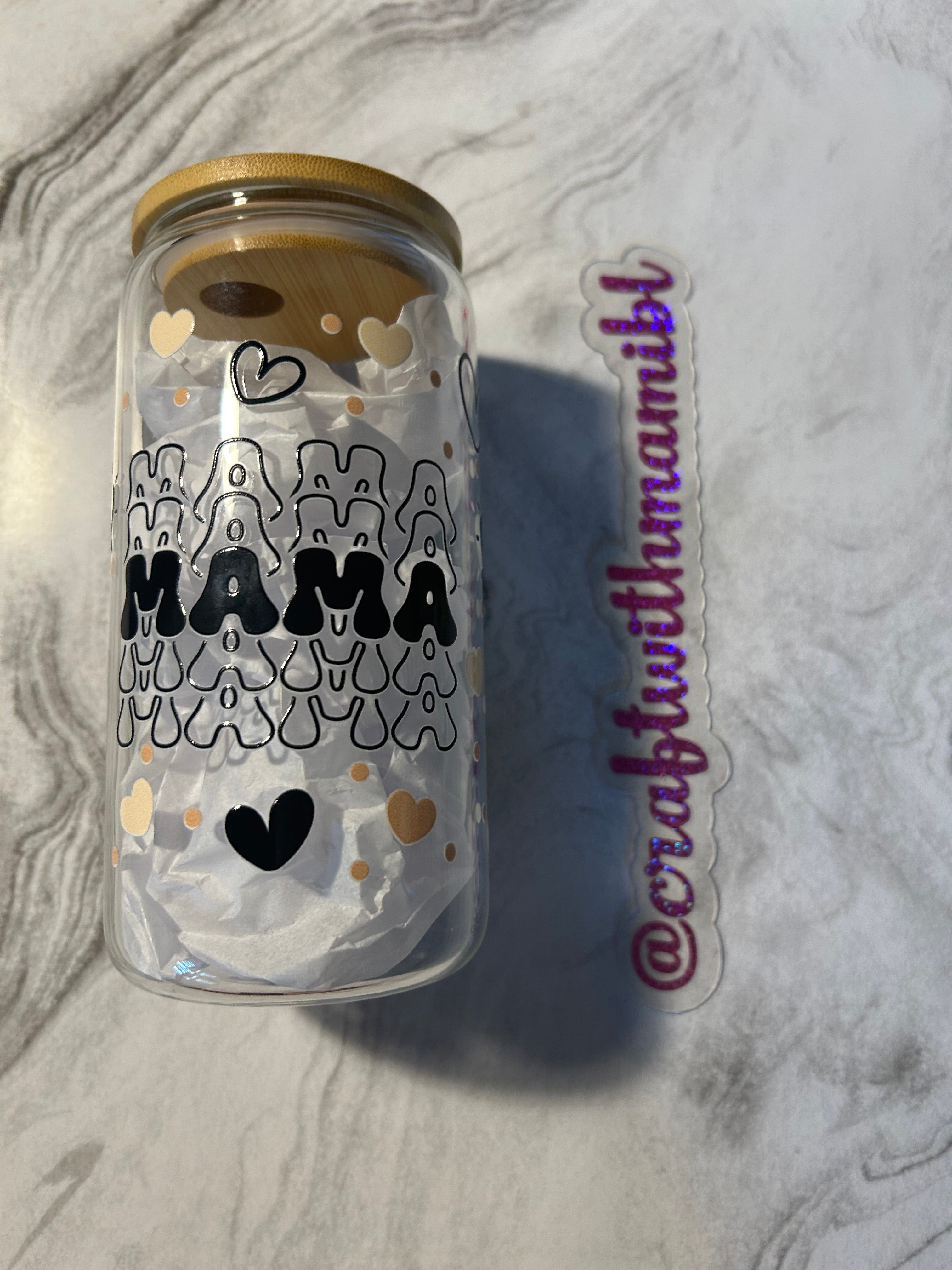 Mama Neutral Hearts 16oz glass cup