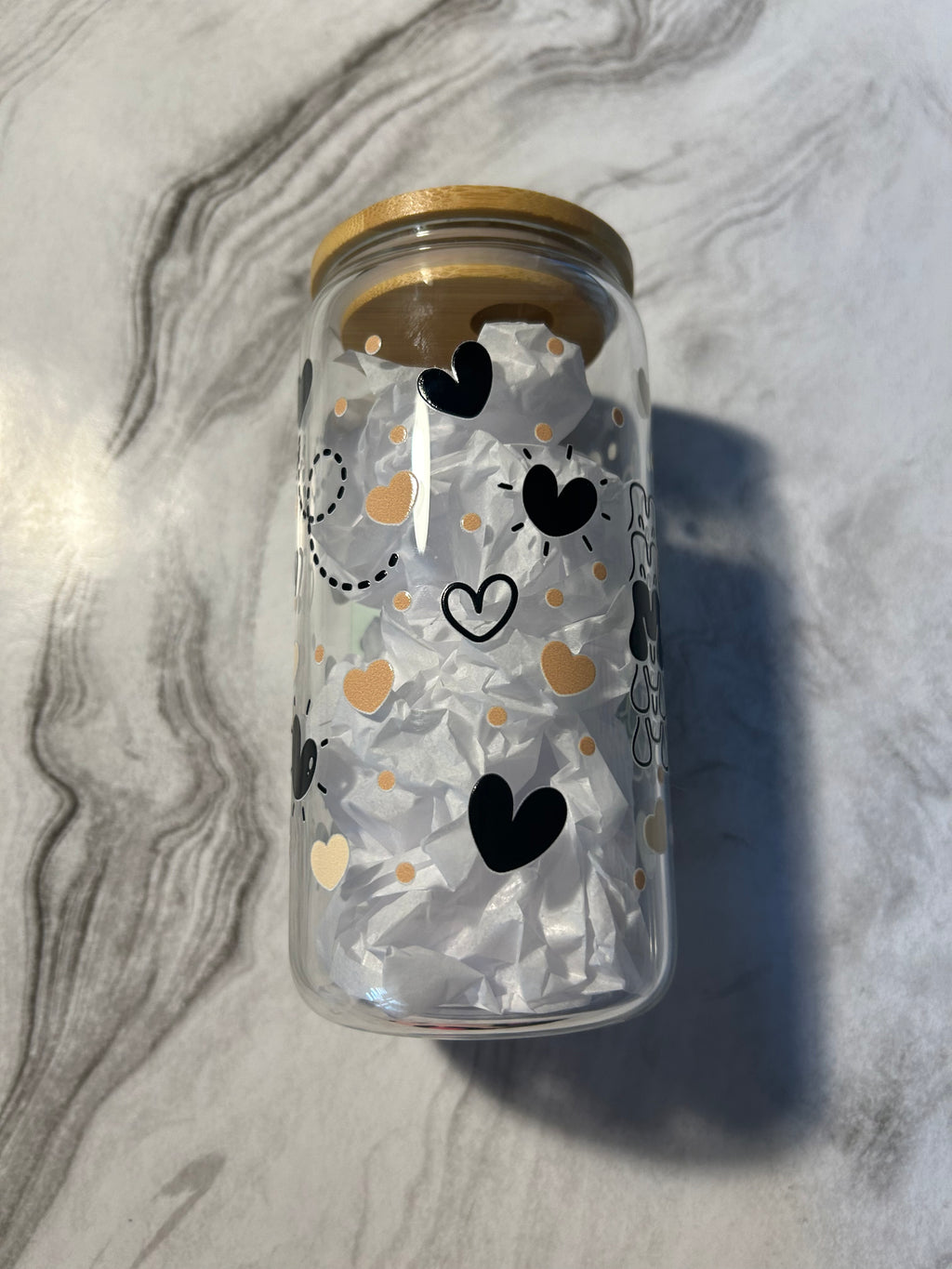 Mama Neutral Hearts 16oz glass cup