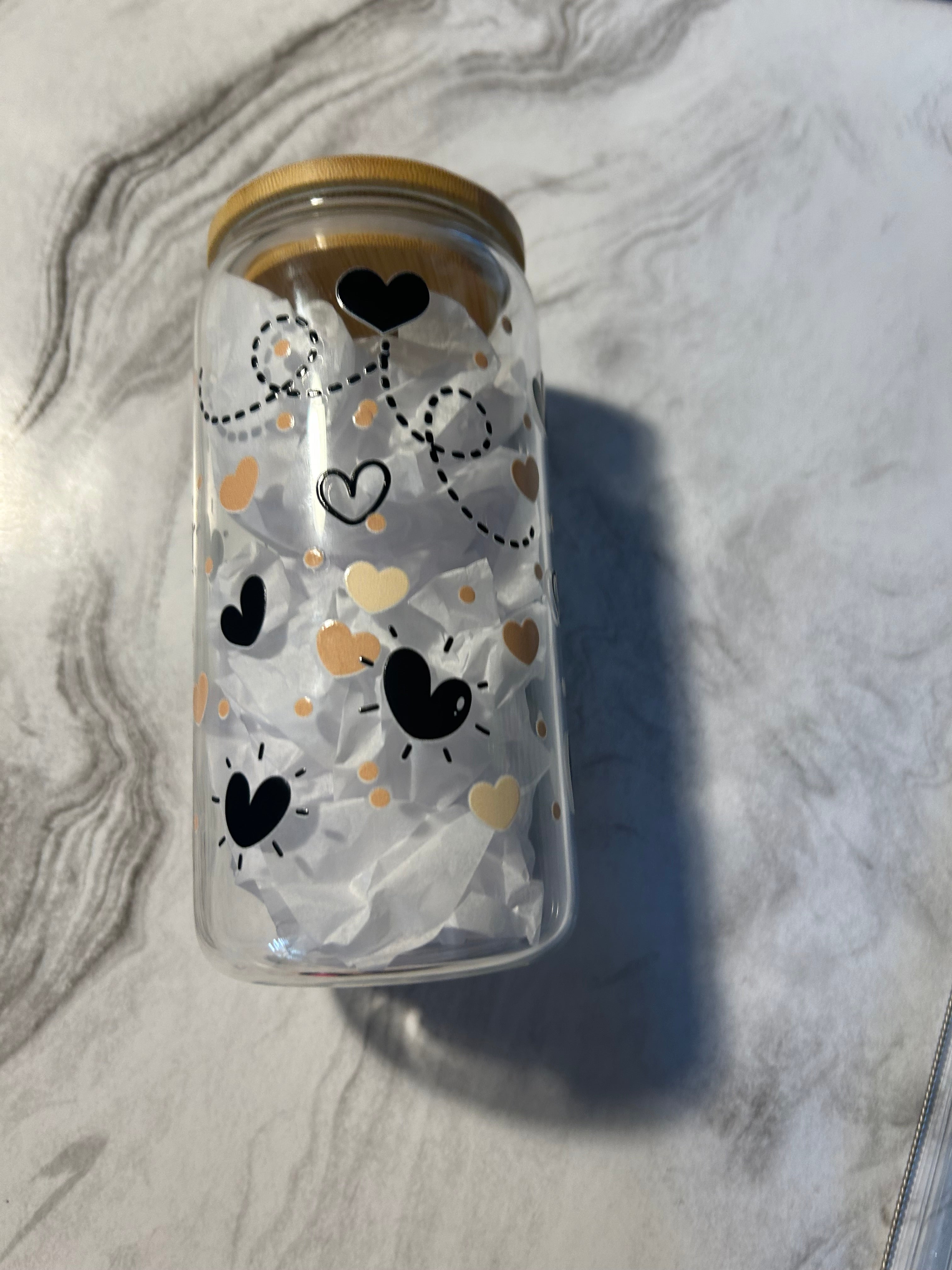 Mama Neutral Hearts 16oz glass cup