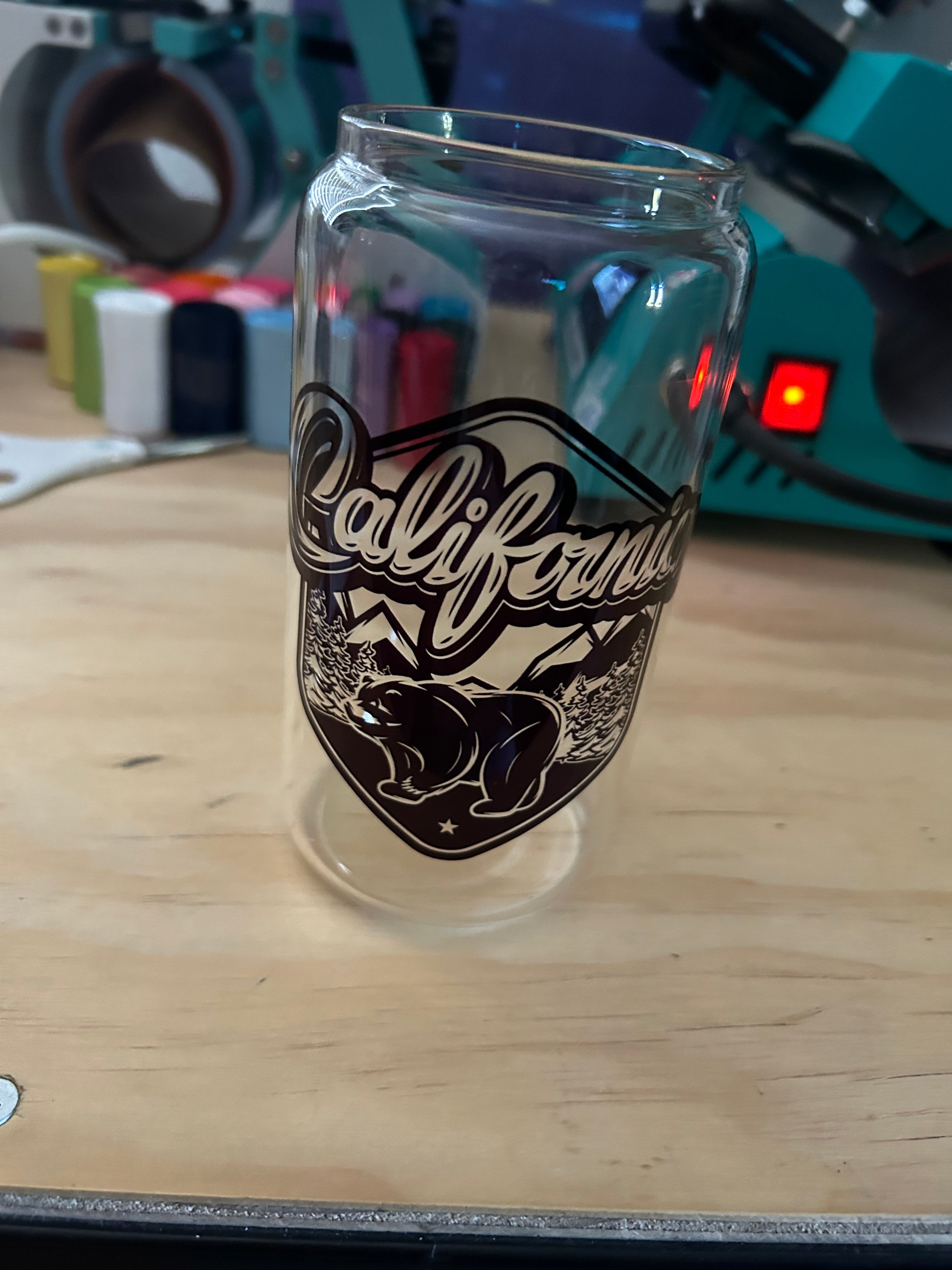 California love 16oz Clear glass can