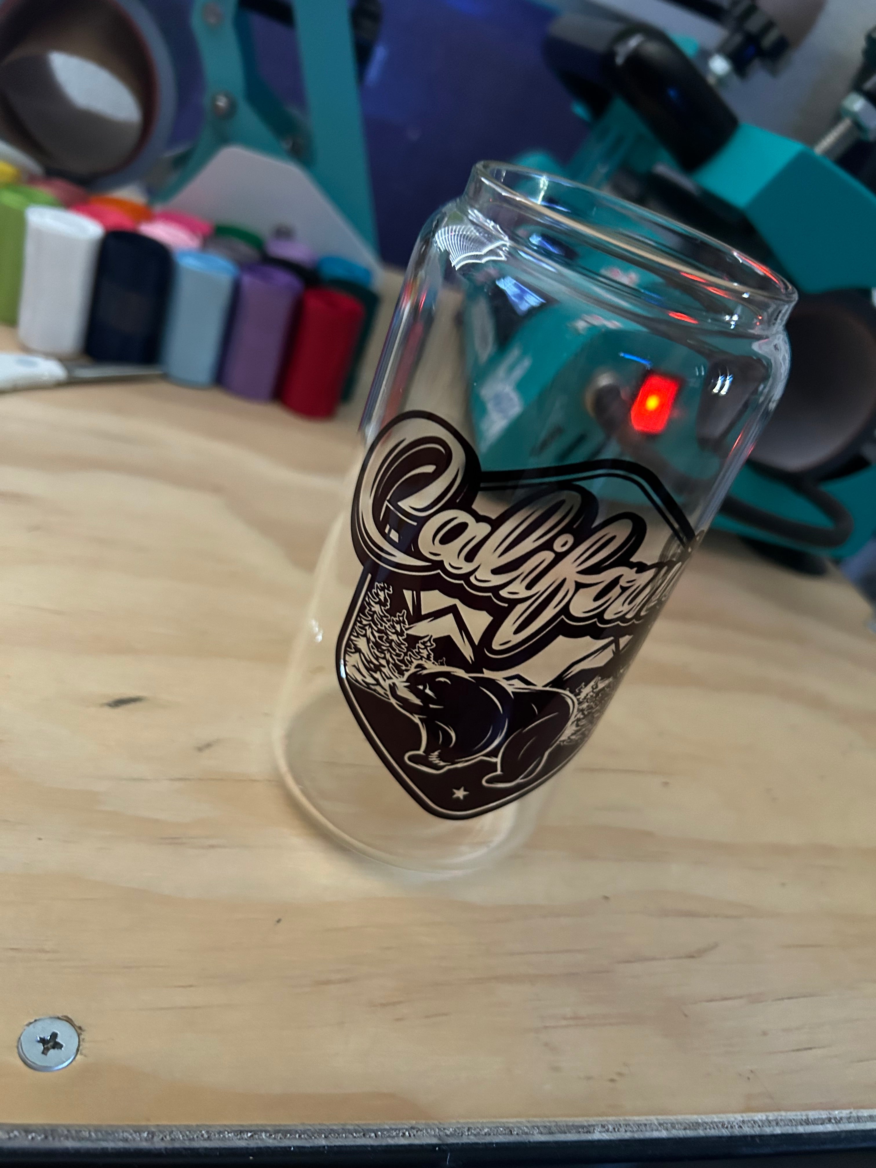 California love 16oz Clear glass can