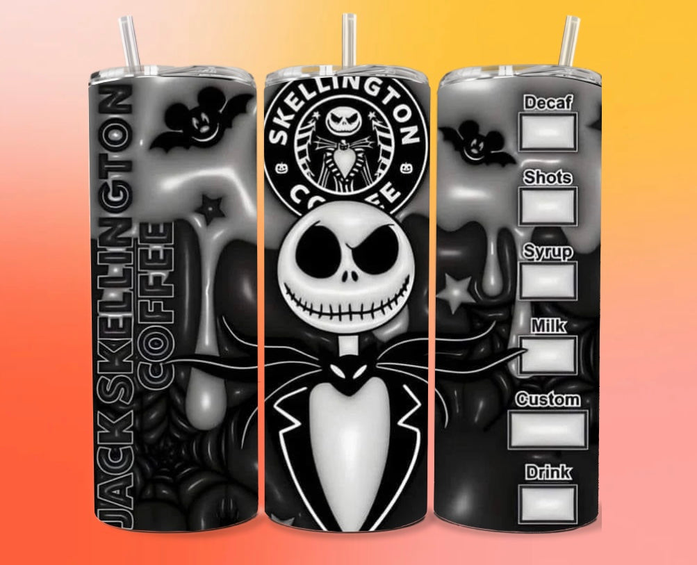 Skellington Coffee 20oz stainless steel tumbler w/straw