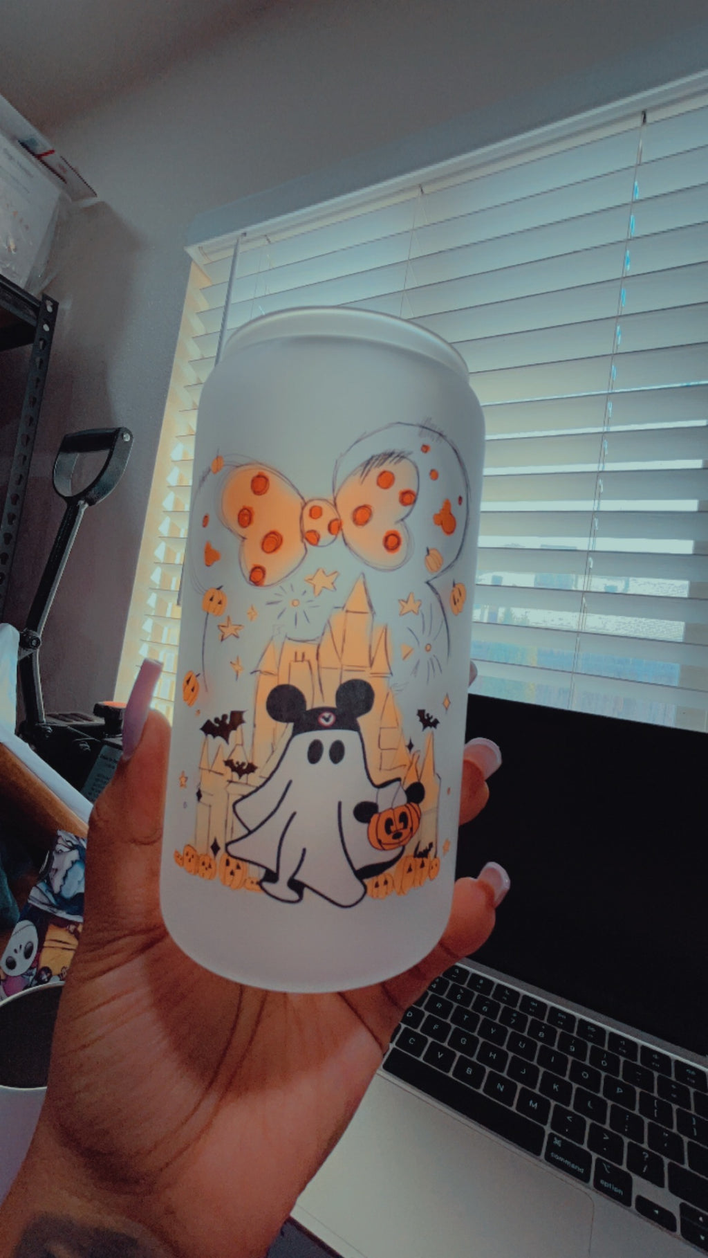 Ghostie Castle 16oz frosted glass cup