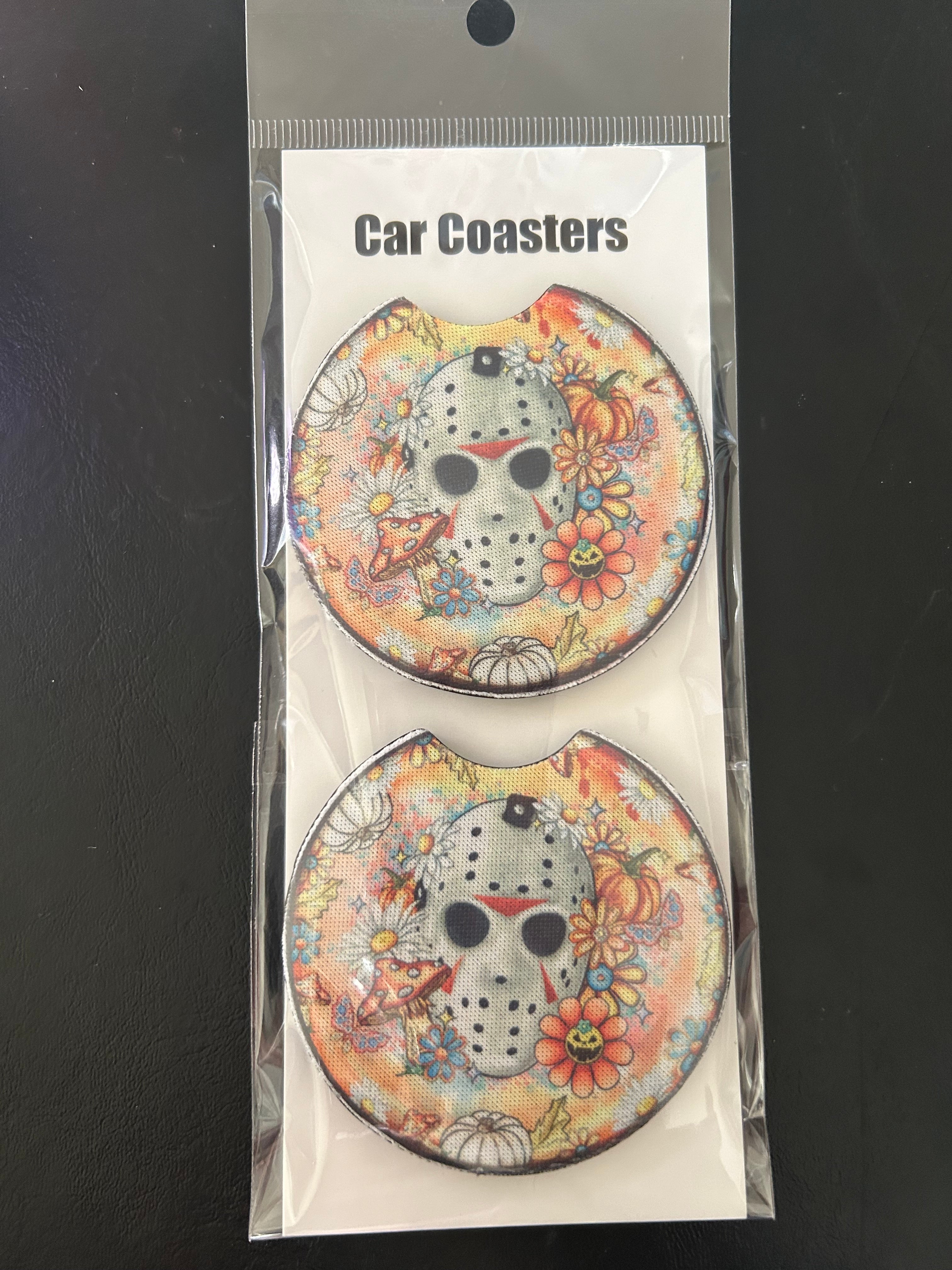 Pretty Horror Hockey Mask car coasters
