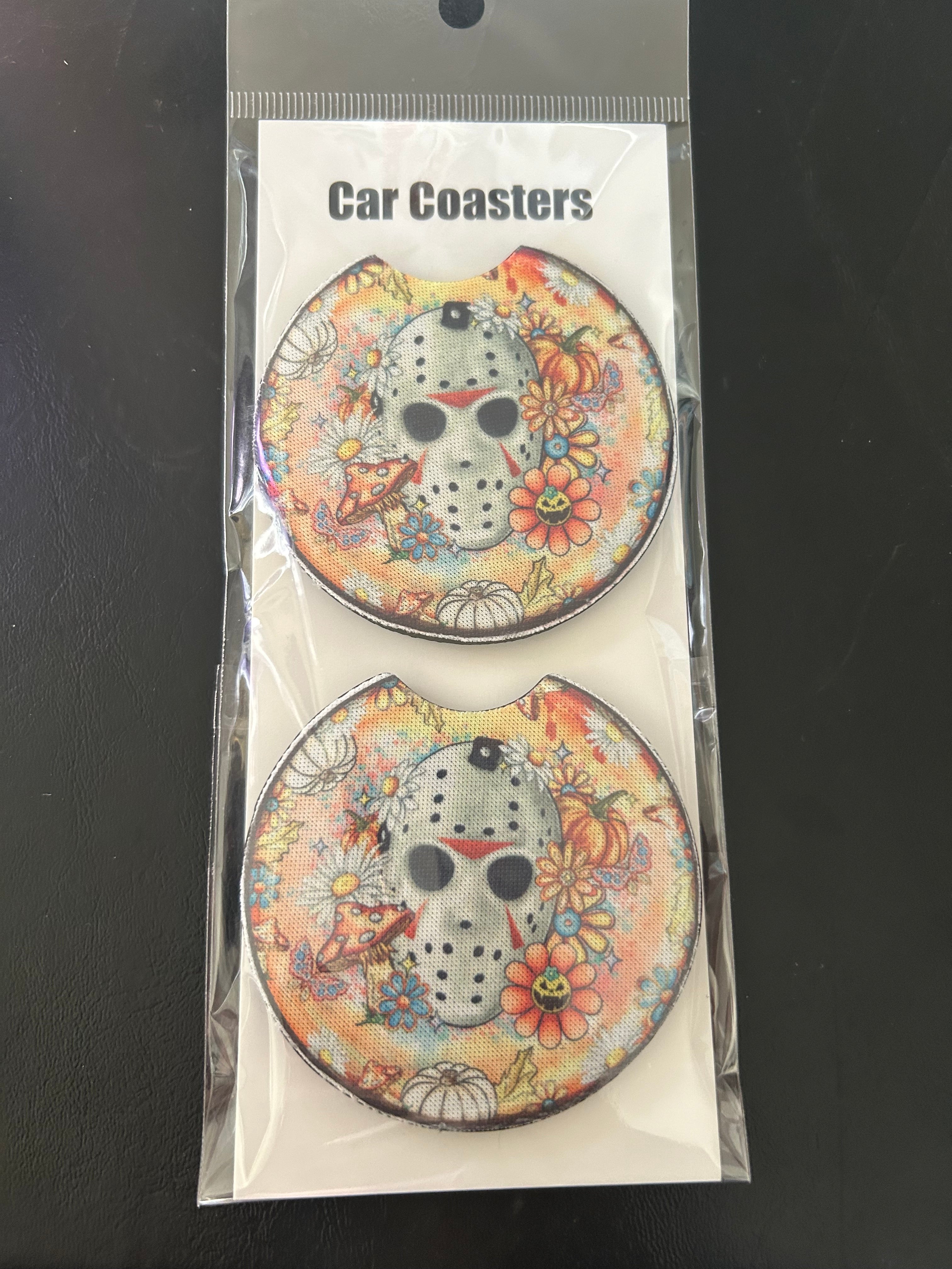 Pretty Horror Hockey Mask car coasters