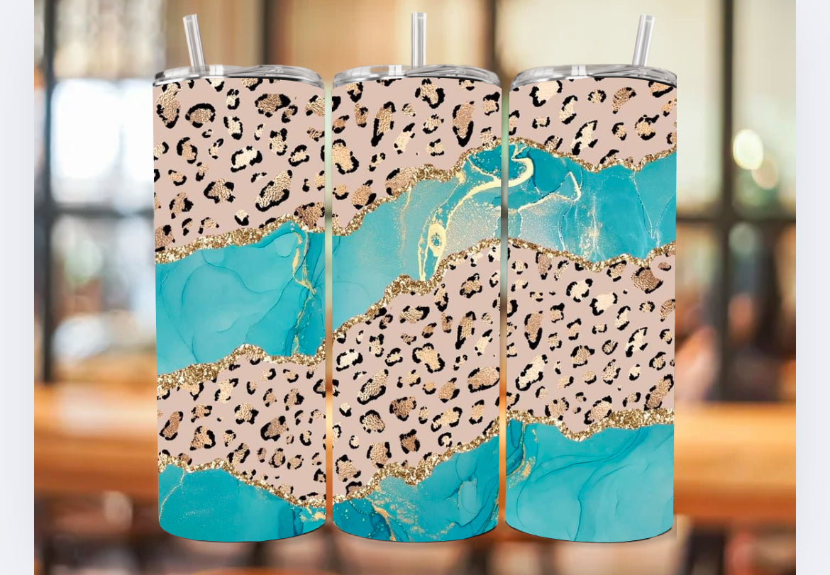 Turquoise Marble Cheetah 20oz tumbler