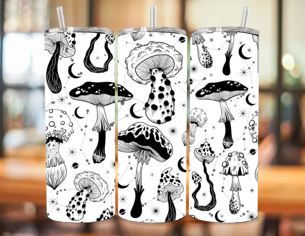 Black and White Mushies tumbler