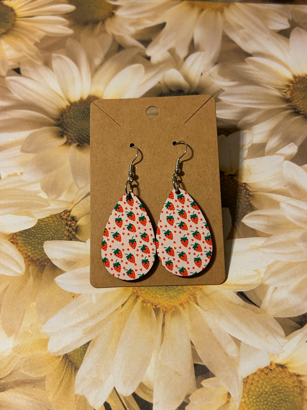 Wooden Teardrop Strawberry Love Earrings