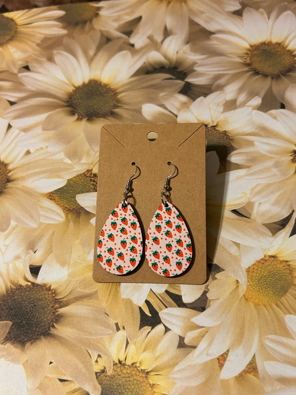 Wooden Teardrop Strawberry Love Earrings