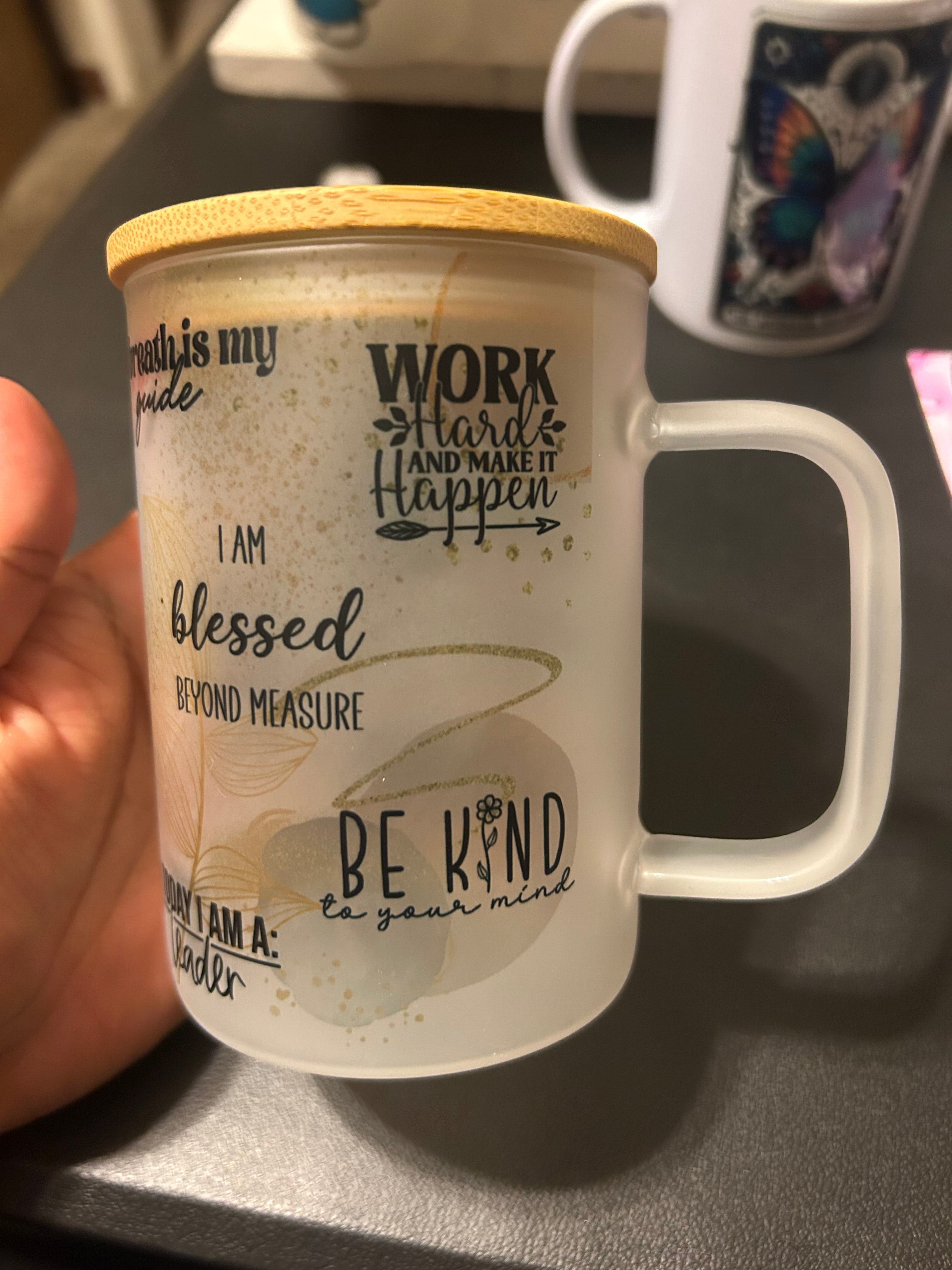 She is me affirmations (16oz frosted glass) Travel mug