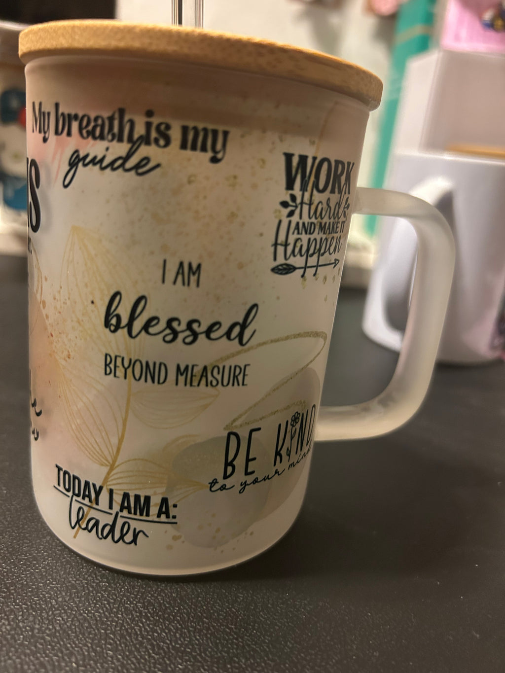 She is me affirmations (16oz frosted glass) Travel mug