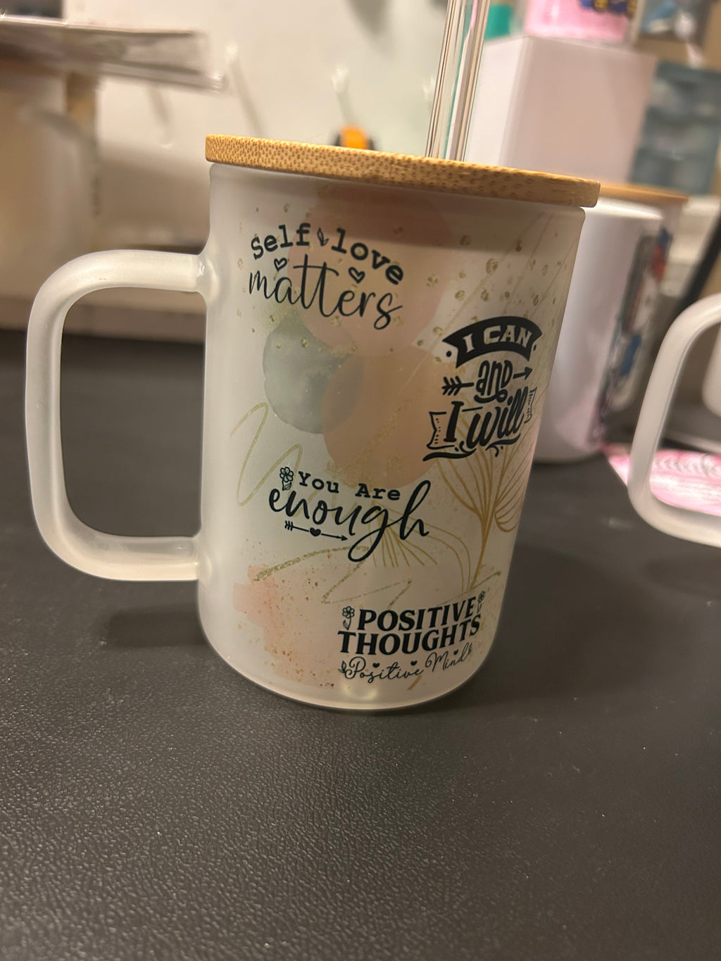 She is me affirmations (16oz frosted glass) Travel mug