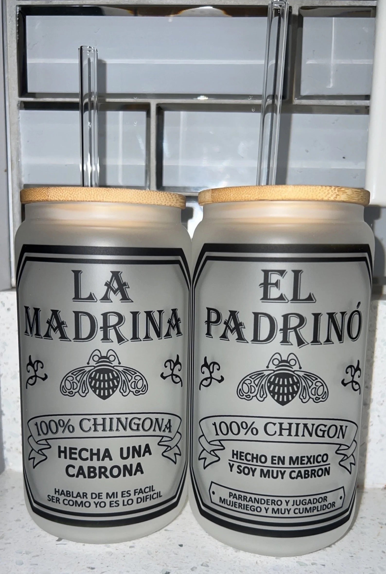 Madrina & Padrino 16oz frosted glass (set)