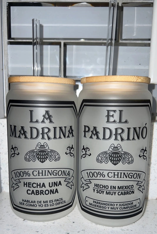 Madrina & Padrino 16oz frosted glass (set)