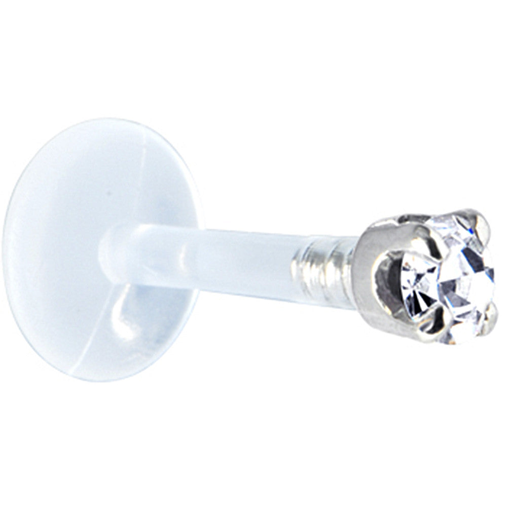 Solid 14K White Gold 1.5mm Genuine Diamond Bioplast Push in Labret