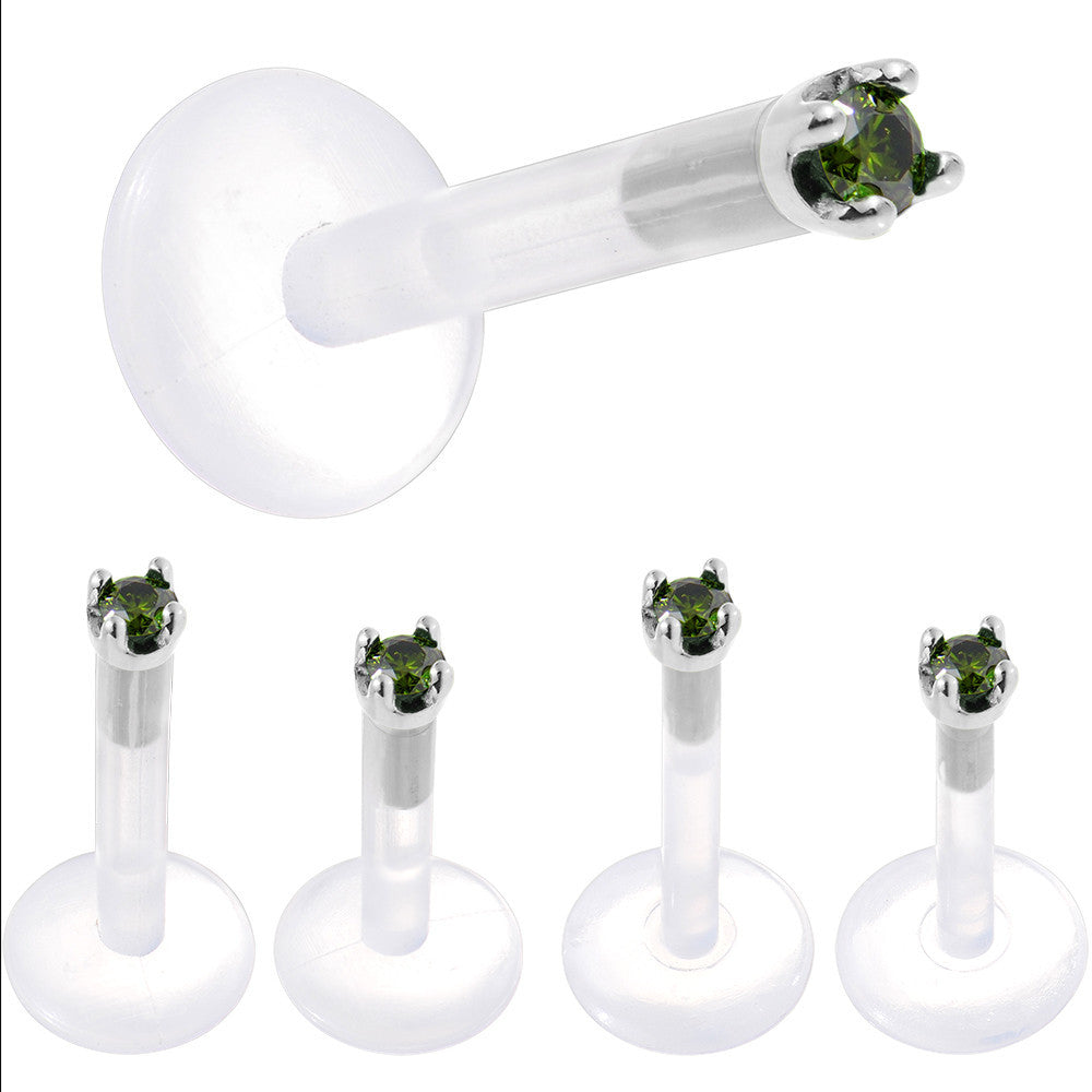 Solid 14K White Gold 1.5mm Genuine Green Diamond Bioplast Push in Labret