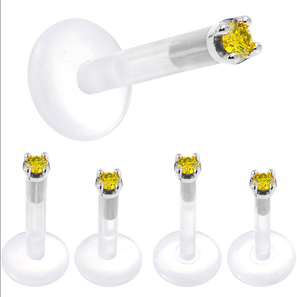 Solid 14K White Gold 1.5mm Genuine Yellow Diamond Bioplast Push in Labret