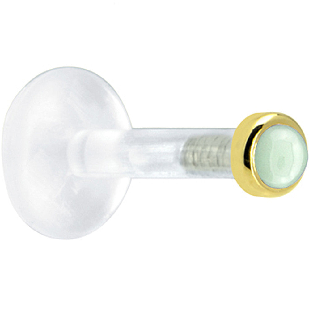 Solid 14K Yellow Gold 2mm Genuine Aventurine Quartz Bioplast Push in Labret