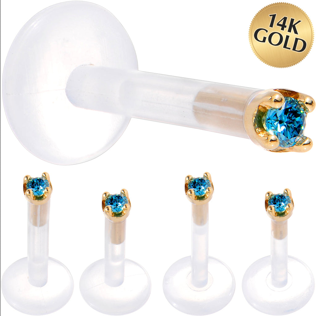 Solid 14K Yellow Gold 1.5mm Genuine Blue Diamond Bioplast Push in Monroe