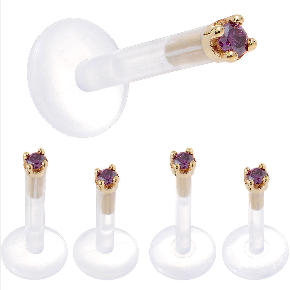 Solid 14K Yellow Gold 1.5mm Genuine Purple Diamond Bioplast Push in Monroe