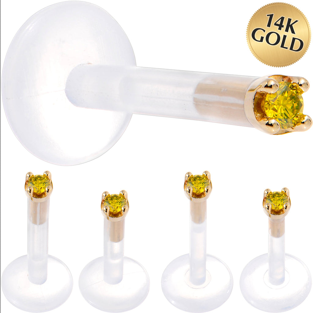 Solid 14K Yellow Gold 1.5mm Genuine Yellow Diamond Bioplast Push in Monroe