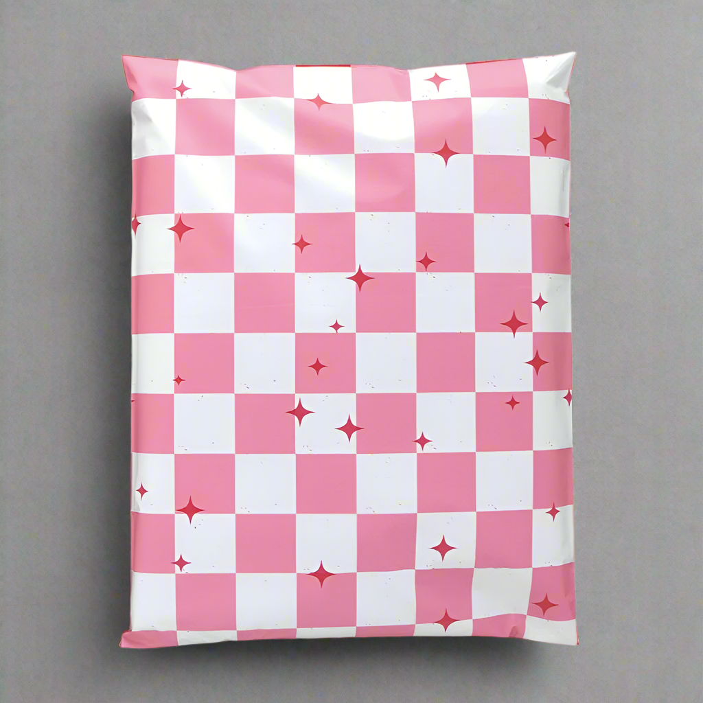 Pink Plaid Poly Mailers Size 7.5x10.5 Colorful Shipping Bags