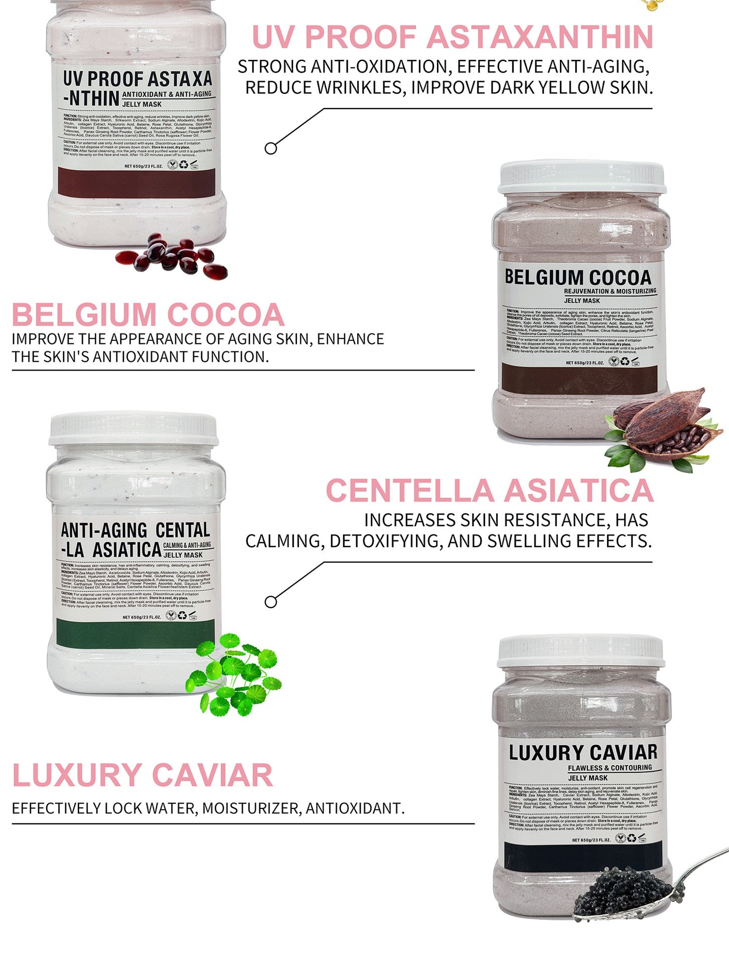 SPA Hydro Jelly Mask Powder Hyaluronic Acid Rubber Petal Rose Peel Off Modeling Moisturizing Facial Mask for Dry Skin Care 650G