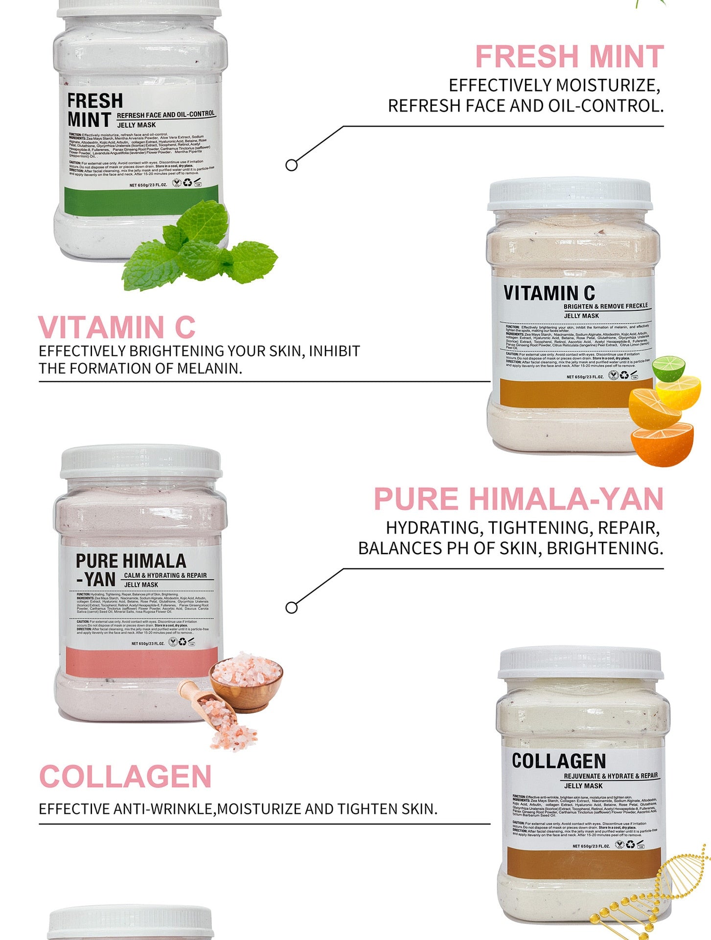 SPA Hydro Jelly Mask Powder Hyaluronic Acid Rubber Petal Rose Peel Off Modeling Moisturizing Facial Mask for Dry Skin Care 650G