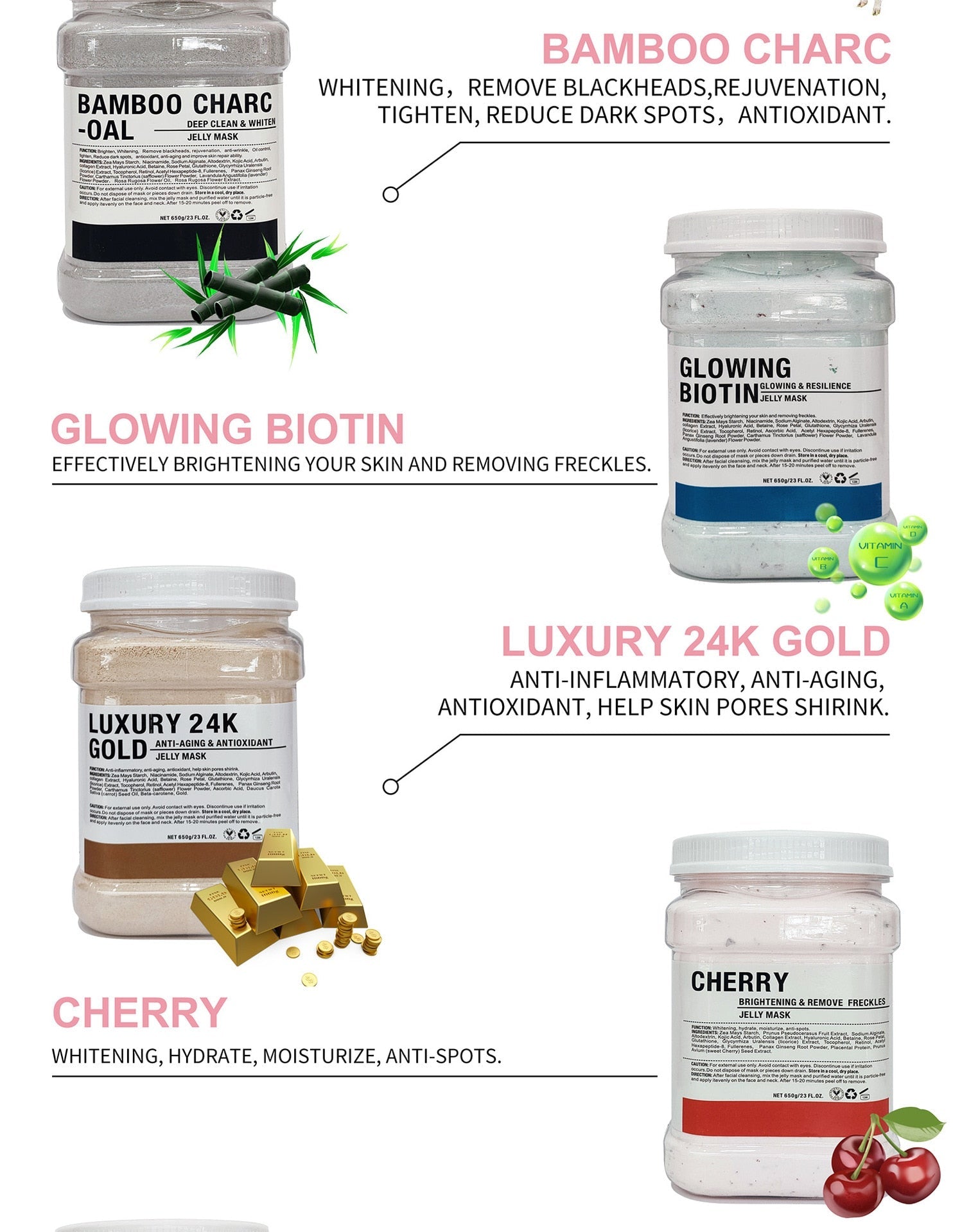 SPA Hydro Jelly Mask Powder Hyaluronic Acid Rubber Petal Rose Peel Off Modeling Moisturizing Facial Mask for Dry Skin Care 650G