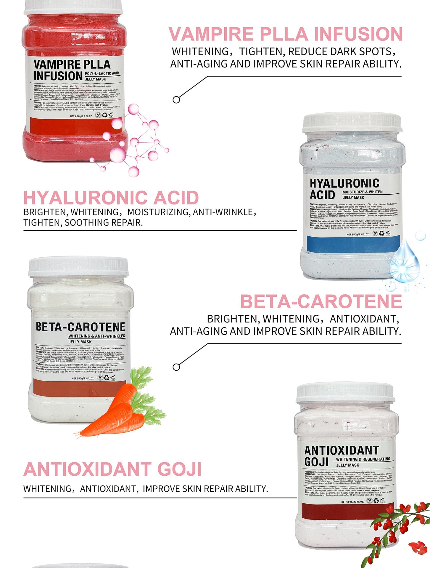 SPA Hydro Jelly Mask Powder Hyaluronic Acid Rubber Petal Rose Peel Off Modeling Moisturizing Facial Mask for Dry Skin Care 650G