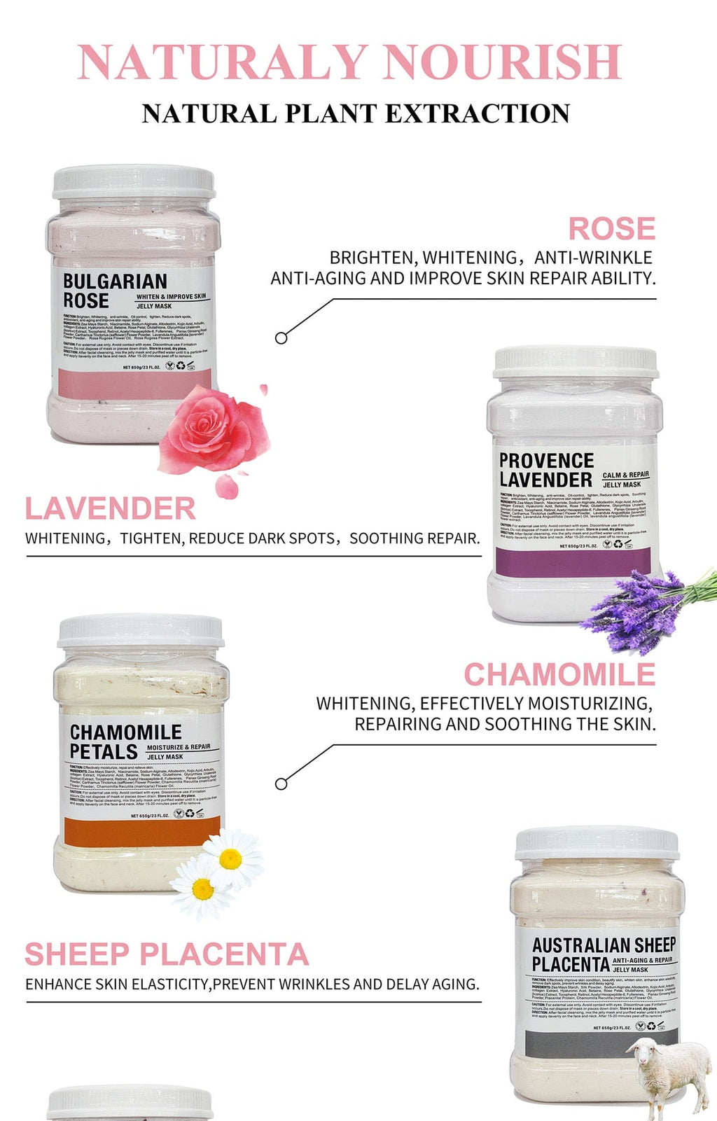 SPA Hydro Jelly Mask Powder Hyaluronic Acid Rubber Petal Rose Peel Off Modeling Moisturizing Facial Mask for Dry Skin Care 650G